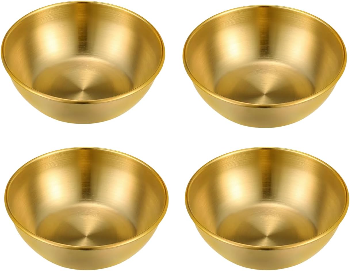 Stainless Steel Sauce Dishes,4 Pack Dipping Bowls,Small Bowls for Side dishes, Appetizer,Dip,Sushi.Reusable and Dishwasher Safe (4, Silvery)