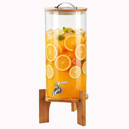 Beverage Dispenser,2.1 Gallon Glass Drink Dispenser with Stand,Glass water dispenser with Spigot, Large Drink Dispensers for Parties,Water Dispensers for Bar,Wedding,Restaurants 8L
