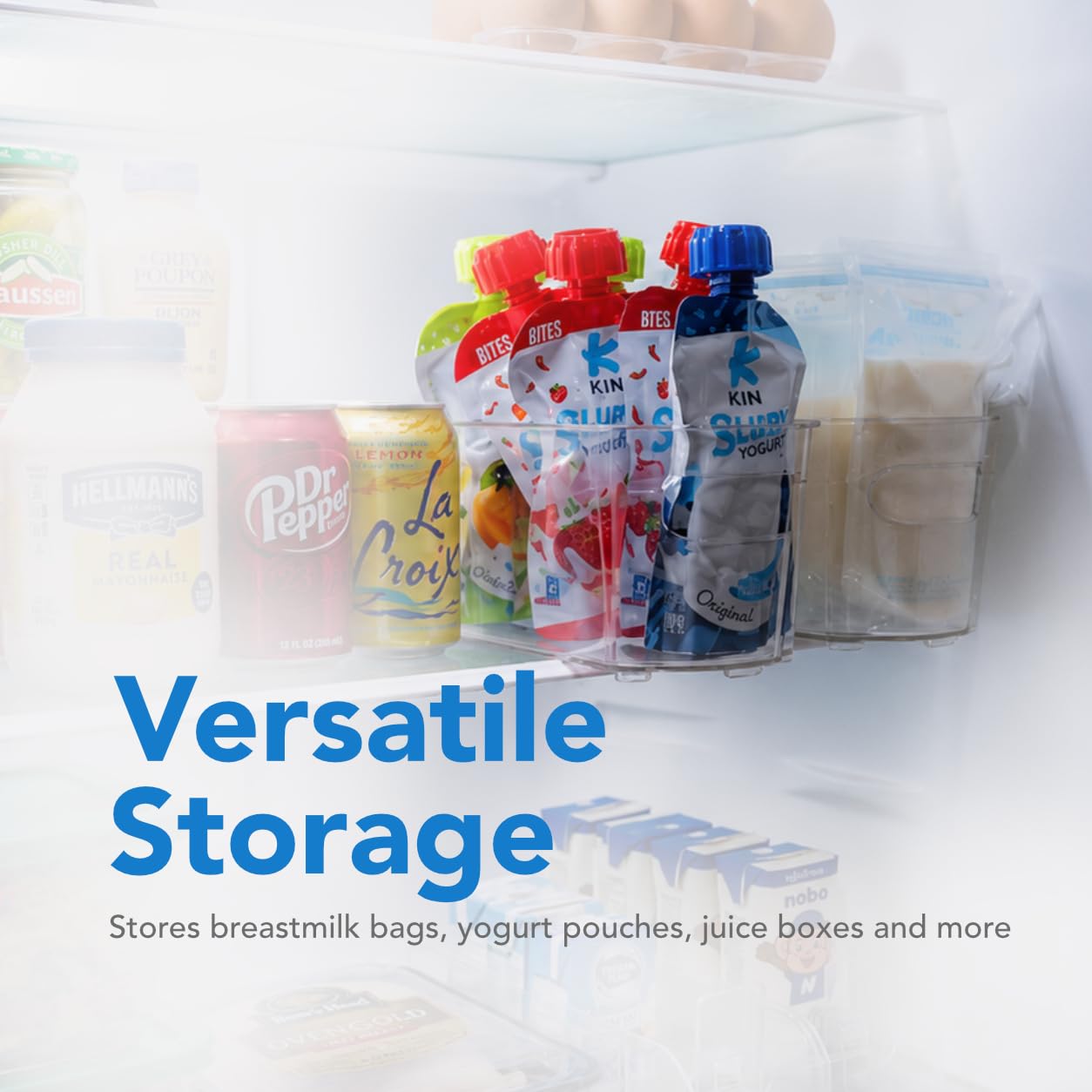 2 Set Breast Milk Storage Containers for Fridge and Freezer with Automatic Pusher, Clear Organizer Self Pushing Bins for Breastmilk Bags, Bottles and Pouches, 14.7 x 4.3 x 3.9 Inches