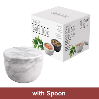 jalz jalz Acacia Wood Salt Cellar with white Marble Lid, 10oz Pinch Pot & Spoon