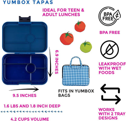 Yumbox Tapas Leakproof Bento Box, 5 Compartments, Antibes Blue | Large Capacity Design | Removable Compartment Tray | Easy-Open Single Latch | Ideal for Teens & Adults | Dishwasher-Safe Tray