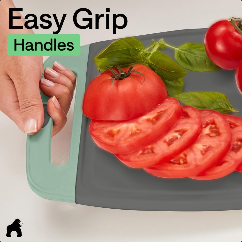 GORILLA GRIP BPA-Free Reversible Kitchen Cutting Board Set of 3, US Designed, Nonporous, Juice Grooves Catch Liquid, Slip Resistant Border, Dishwasher Safe, Durable Large Food Chopping Boards, Black