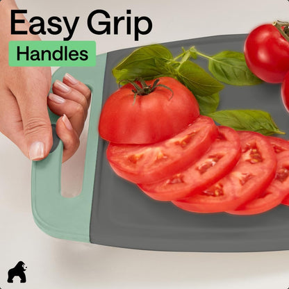 GORILLA GRIP BPA-Free Reversible Kitchen Cutting Board Set of 3, US Designed, Nonporous, Juice Grooves Catch Liquid, Slip Resistant Border, Dishwasher Safe, Durable Large Food Chopping Boards, Black