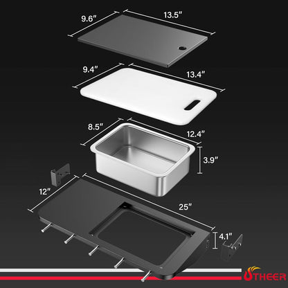 Upgraded Grill Table for Weber Kettle 22"/18"/26", Master Touch 22", Smokey Mountain, Recteq Pellet Grill RT-B380, Prep Station with Cutting Board, Basin, 4 Hooks, Shelf for Weber Kettle Accessories