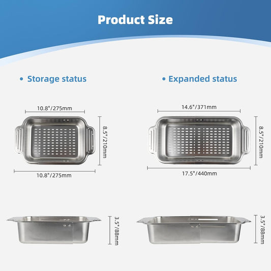 Over the Sink Colander Strainer Basket - ALL METAL Extendable Drain Colander for Wash Vegetables and Fruits Dry Dishes, 6 Quart Large Size, New Home Kitchen Essentials