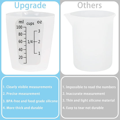 Creahaus Silicone Measuring Cups Tool Kit for Resin, Non-Stick 250 & 100ml Epoxy Mixing Cups, Reusable Resin Supplies with Silicone Mat, Stir Sticks, Pipettes, Cups for Molds, Jewelry Making