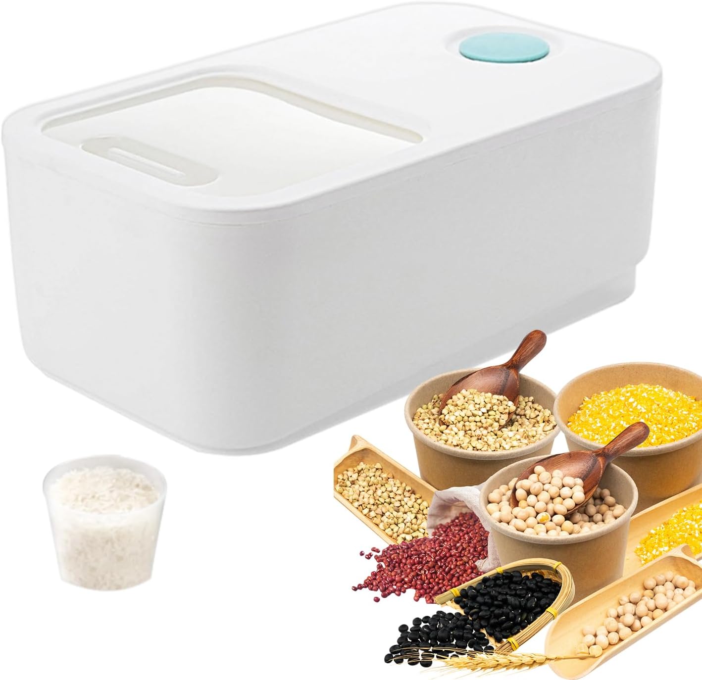 Rice Airtight Storage Containe,Rice Storage Container,Dry Food Storage, Lid 22 Lbs Push-Pull Rice Bucket, Flour Storage Container with Rolling Wheel, Grain Container Pantry Organization (Grey)