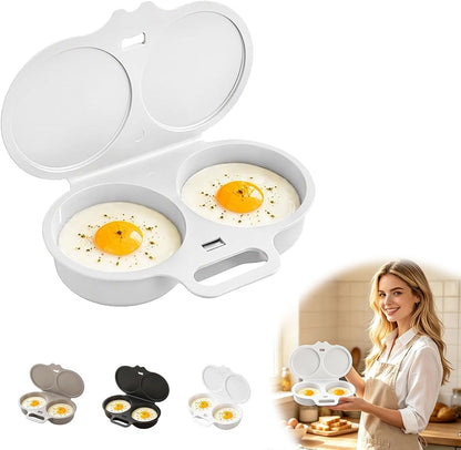 Dual Cavity Microwave Egg Poacher with Lid and Handle, Dark Gray
