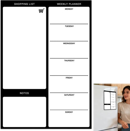 Magnetic Weekly Meal Planner for Refrigerator, 8x12'' Dry Erase Menu Board, Stain Resistant Whiteboard, Strong Magnetic Backing, Ideal for Families, Students, Roommates, Notes, Grocery Lists (A)