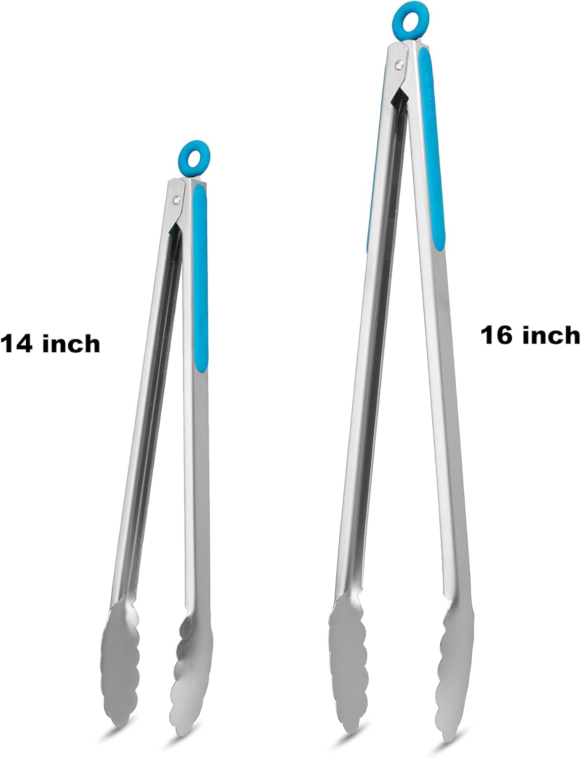 304 Stainless Steel Kitchen Cooking Tongs, 9" and 12" Set of 2 Sturdy Grilling Barbeque Brushed Locking Food Tongs with Ergonomic Grip, Black