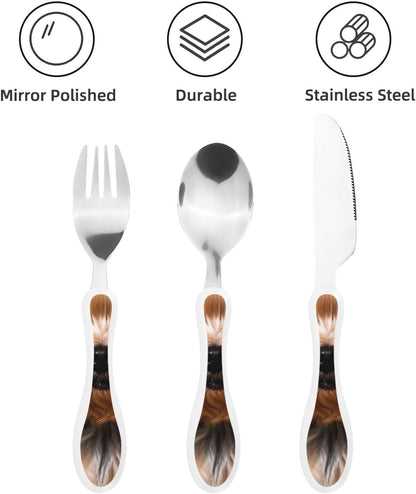3-Piece Kids Silverware Set With Storage Case, Stainless Steel Reusable Children Safe Knife Spoon Fork Set Cute Puppy Children Flatware Set For Kids Lunch Box