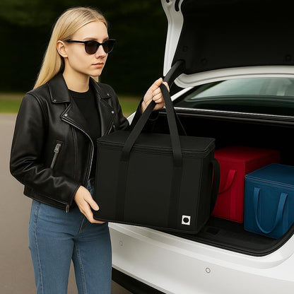 musbus Extra large XXXL Insulated Food Delivery Bag Cooler Bags Keep Food Warm Catering Therma Catering Bag for doordash 22x14x13 Cooler Bags Therma Shopper hot warming RED Pizza BLACK