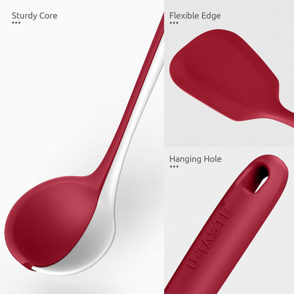 600ºF Heat Resistant Kitchen Utensil: U-Taste 13.6" Extra Long Silicone Cooking Tools Set, Food-Grade Non-Stick Solid and Slotted Turner Spatula, Mixing Spoon, and Soup Ladle (5 Pieces, Aqua Sky)