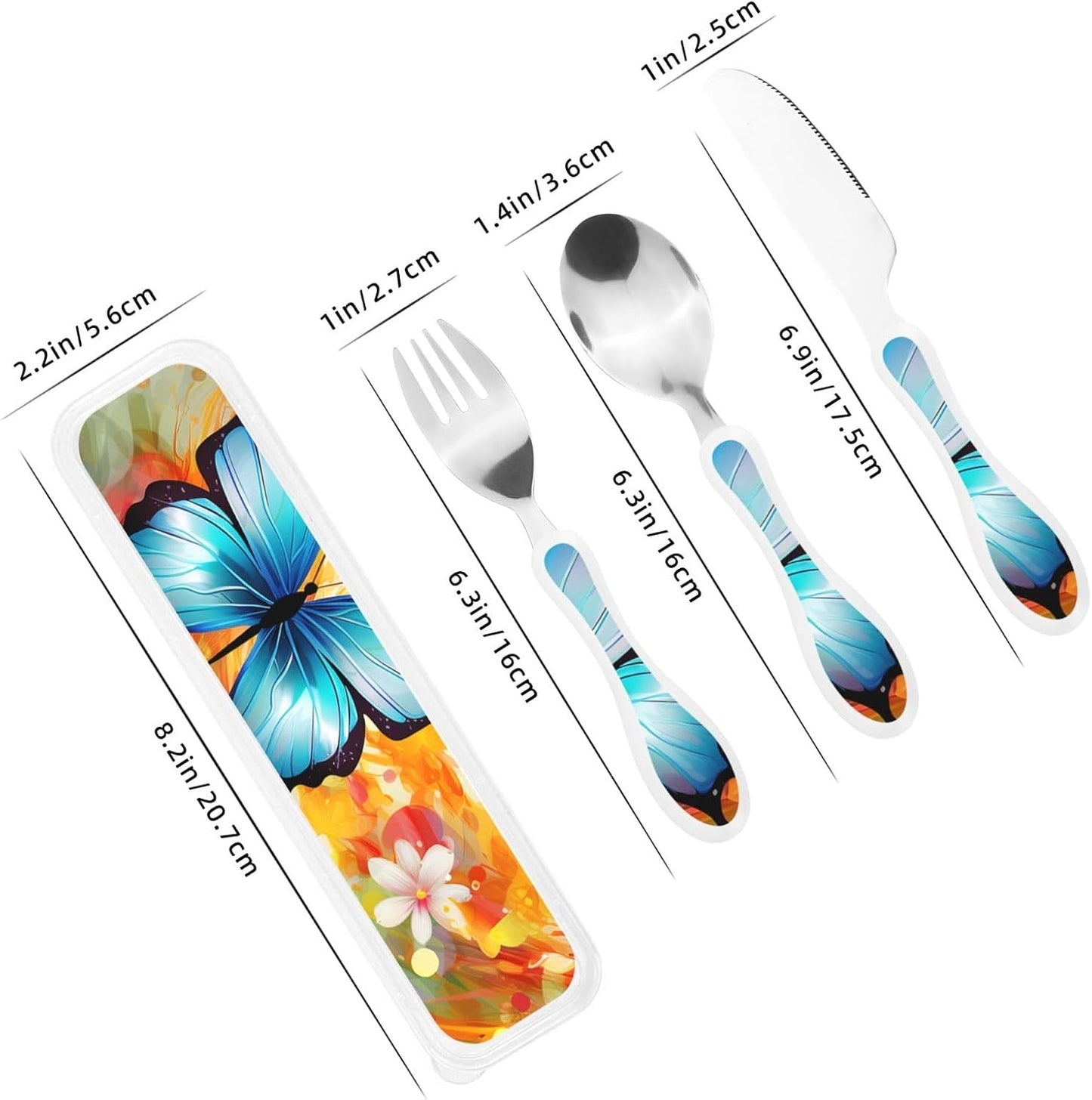 3-Piece Kids Silverware Set With Storage Case, Stainless Steel Reusable Children Safe Knife Spoon Fork Set Blue Active Girl Running Sunset Children Flatware Set For Kids Lunch Box - Colors A