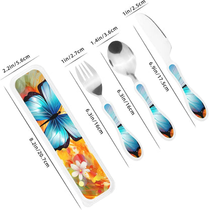 3-Piece Kids Silverware Set With Storage Case, Stainless Steel Reusable Children Safe Knife Spoon Fork Set Blue Active Girl Running Sunset Children Flatware Set For Kids Lunch Box - Colors A