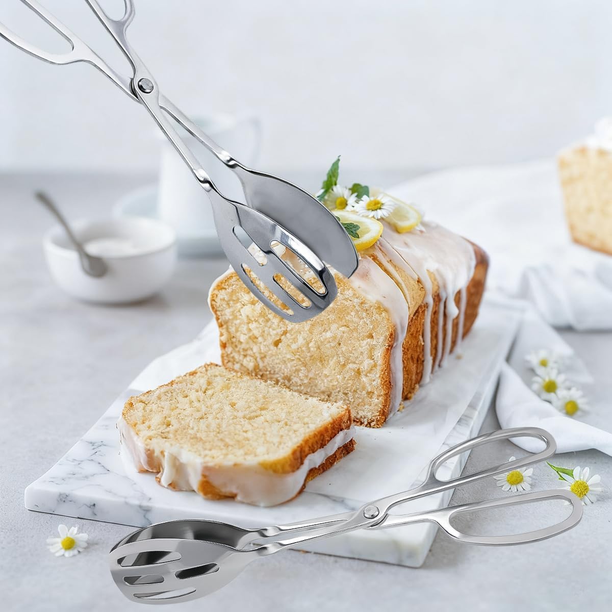 2 Pieces Salad Tongs Stainless Steel Kitchen Scissors for Food, Catering Utensil for Bread Cake Bake Steak Barbecue for Kitchen Serving and Cooking(Sliver)