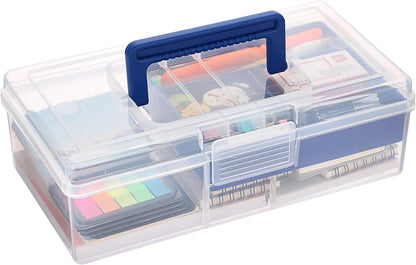 JUXYES Clear Art Craft Supply Storage Bin Sewing Box With Handle Lid | Clear Stackable Latching Craft Storage Bin for School Office, Organizing Stationery, Sewing, Art Craft, DIY Supplies