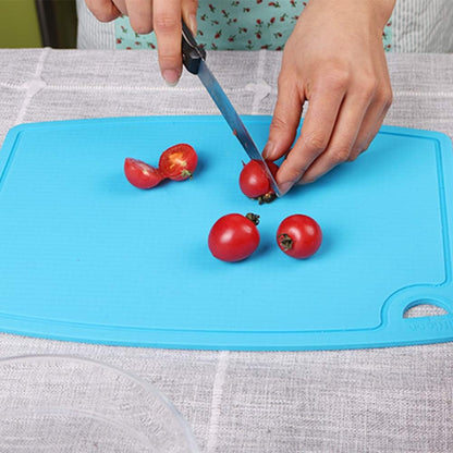 Liflicon Thick Cutting Boards for Kitchen Silicone Chopping Board Set of 2 Mid 12.6'' x 9.1”,Mini 9.1”x7.1” Non-slip Deep Drip Juice Groove Easy Grip Handle,Dishwasher Safe-Red