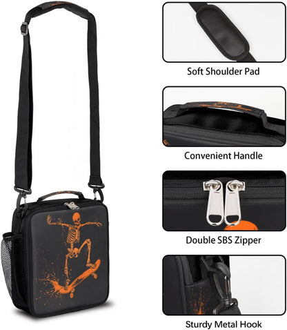 cfpolar Skull Skateboard Lunch Box for Boys Girls, Insulated Lunch Bags for Kids Reusable Mini Cooler Lunch Tote Lunchbox Thermal Meal Tote Kit with Shoulder Strap for Work School Picnic