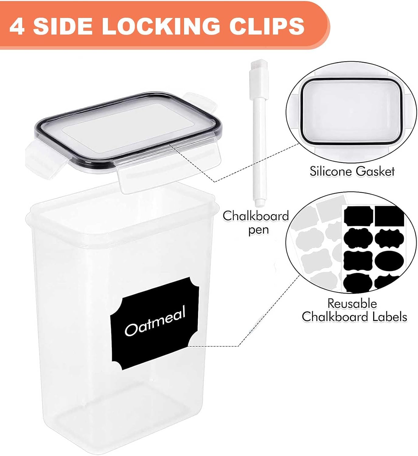 42pcs Airtight Containers, Clear Stackable Dry Food Storage | 42pk clear airtight containers with tight lids keep dry food fresh. Safe plastic, stackable for pantry kitchen storage