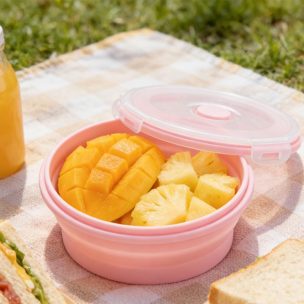 3-Piece Collapsible Food-Storage-Container Set – Foldable Meal Prep Containers Reusable, Stackable Bowls,Green