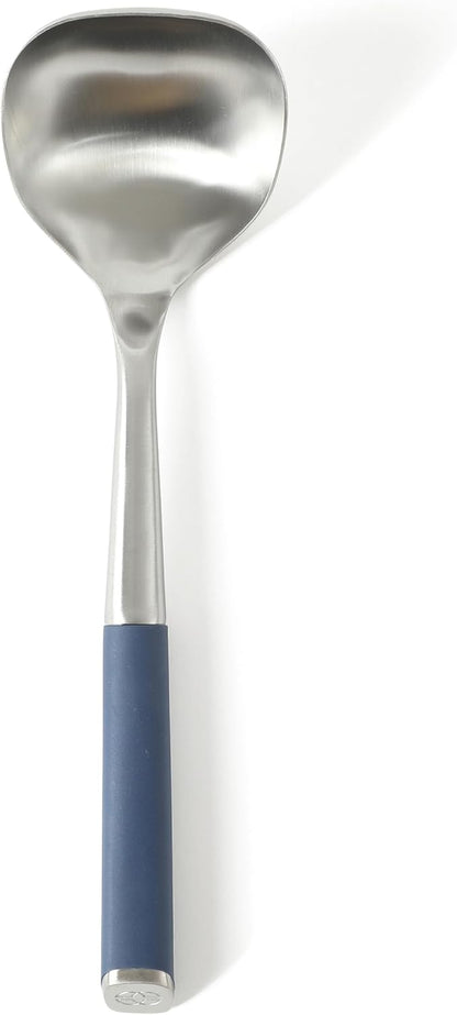 Calphalon Edge Soup Ladle, Stainless Steel Soup Ladle, Serving Ladle with Silicone Handle, Heat-Resistant Nonstick-Safe Kitchen Ladle for Soups, Sauces & Stews, Taupe