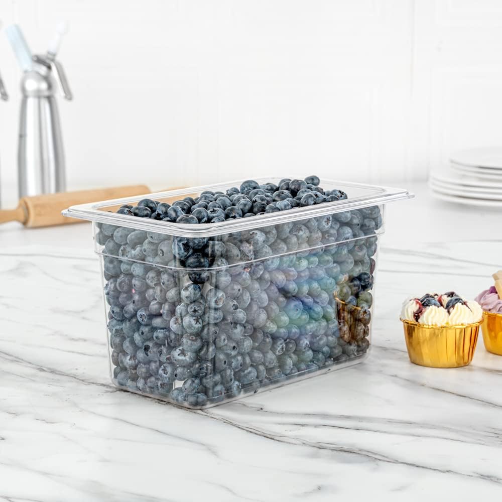 Restaurantware-2.5 Inch Deep Food Pans, 1 1/6 Size Commercial Food Storage Container - Freezable, Break-Resistant, Clear Plastic Cold Pans, Dishwashable, For Kitchens, Restaurants, Or Cafeterias