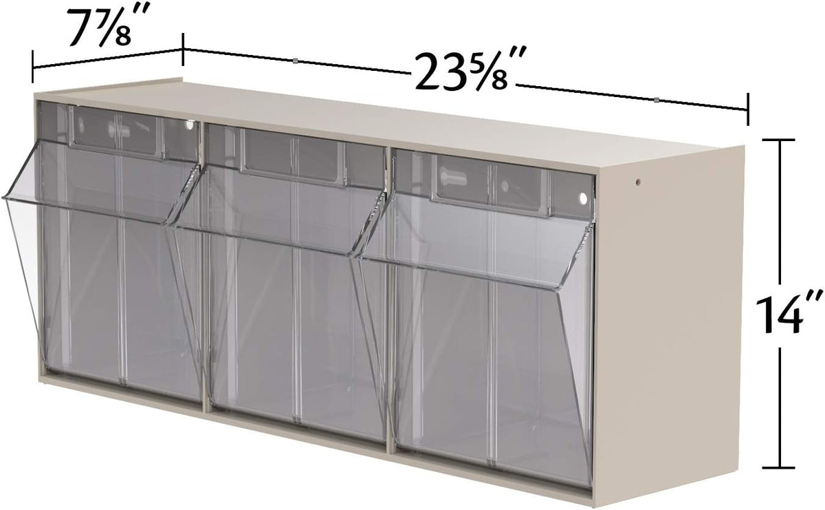 Akro-Mils TiltView Plastic Storage Cabinet with 6 Tilt Out Bins, Horizontal Organizer, Teacher Toolbox, and Office Supply Organizer, 23-5/8" W x 3-1/2" H x 3-3/4" D, Stone