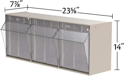 Akro-Mils TiltView Plastic Storage Cabinet with 6 Tilt Out Bins, Horizontal Organizer, Teacher Toolbox, and Office Supply Organizer, 23-5/8" W x 3-1/2" H x 3-3/4" D, Stone