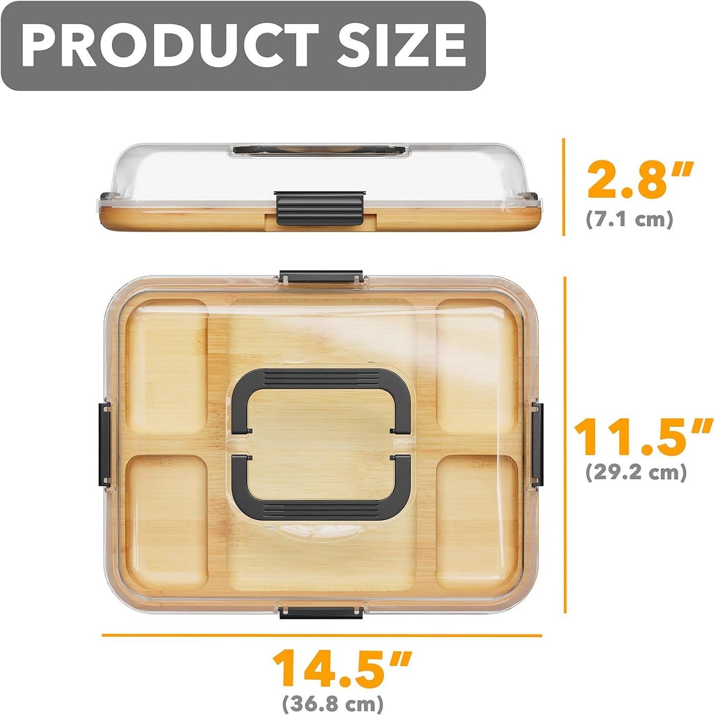 SpaceAid Charcuterie Board with Clear Lid, Portable Travel Cheese Cutting Boards for Picnic Accessories, Bamboo Serving Tray with Lids, House Warming Gifts, Black Handles, 8 Compartments