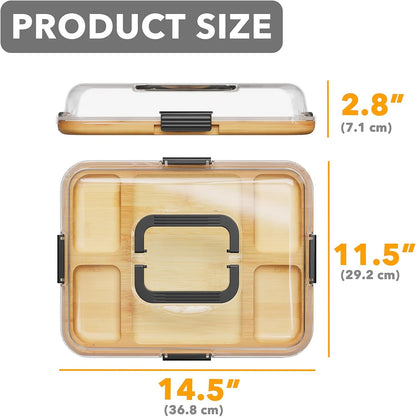 SpaceAid Charcuterie Board with Clear Lid, Portable Travel Cheese Cutting Boards for Picnic Accessories, Bamboo Serving Tray with Lids, House Warming Gifts, Black Handles, 8 Compartments