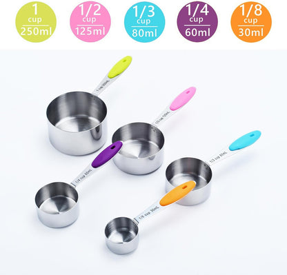 9PCS Black Stainless Steel Measuring Cups and Spoons Set, Heavy Duty Measuring Cup Set