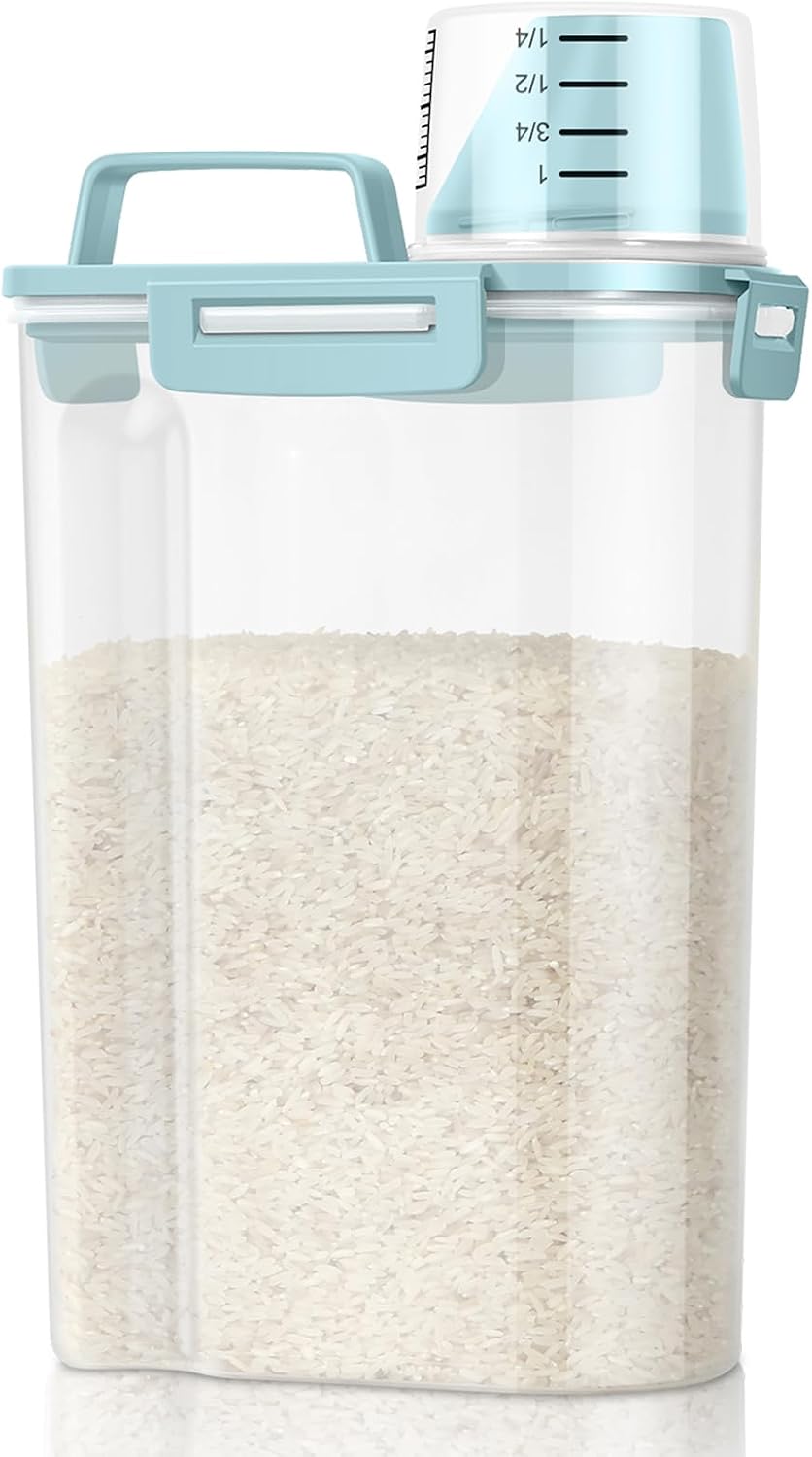 TBMax Rice Container 10 Lbs, Cereal Container Oatmeal Storage, Airtight Food Dispenser with Easy-pouring Spout & Handy Cup for Flour Grain Beans, Pet Dog Cat Bird Food Storage Container
