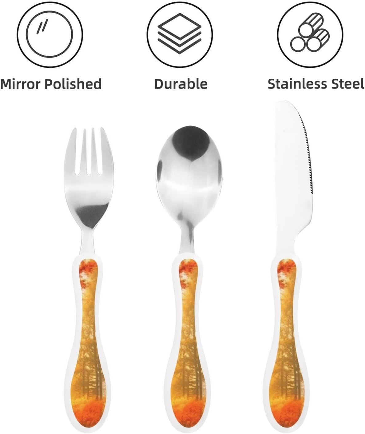 3-Piece Kids Silverware Set With Storage Case, Stainless Steel Reusable Children Safe Knife Spoon Fork Set Blue Active Girl Running Sunset Children Flatware Set For Kids Lunch Box - Colors B