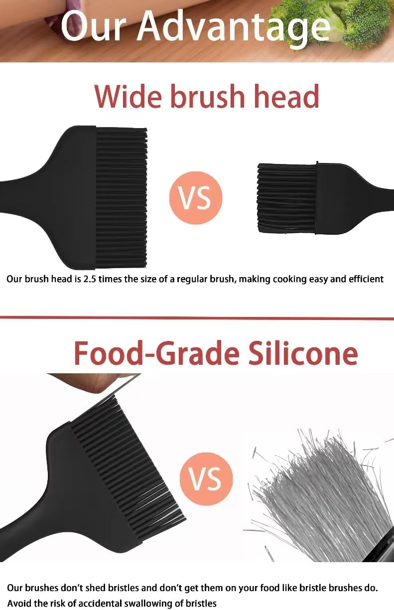 2 Pcs Of Large Silicone Basting Brushes One-Piece Design Pastry Brush Spread Oil Butter Sauce Marinade For Grill BBQ Baking Heat Resistant Kitchen Cooking Dishwasher Safe (Red And Gray)