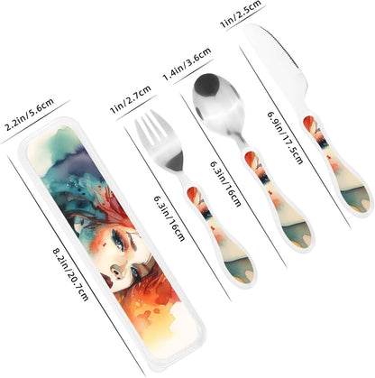 3-Piece Kids Silverware Set With Storage Case, Stainless Steel Reusable Children Safe Knife Spoon Fork Set Parrots On Branches Children Flatware Set For Kids Lunch Box