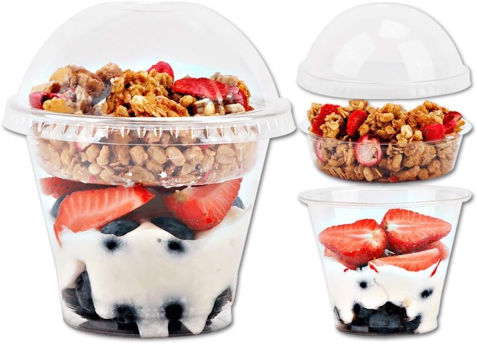 Aatriet 12 oz Clear Plastic Parfait Cups with Insert 3.25oz & Dome Lids No Hole - (20 Sets) Yogurt Fruit Parfait Cups, for Dips and Veggies, Take Away Breakfast and Snacks. No Leaking