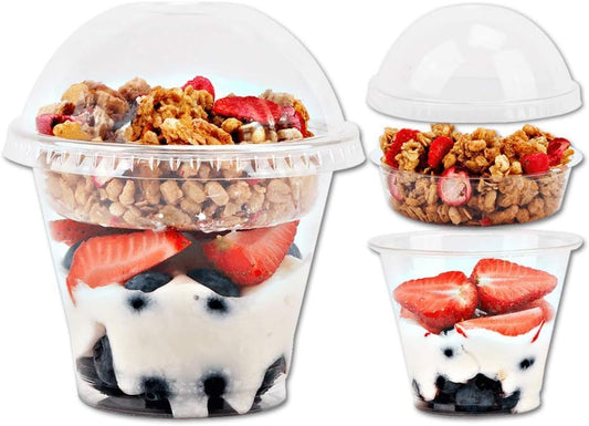 Aatriet 12 oz Clear Plastic Parfait Cups with Insert 3.25oz & Dome Lids No Hole - (20 Sets) Yogurt Fruit Parfait Cups, for Dips and Veggies, Take Away Breakfast and Snacks. No Leaking