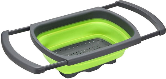 Collapsible Over-the-Sink Strainer - Expandable Colander with Extendable Handles, Space-Saving Kitchen Colander, Silicone Sink Strainer Basket, Adjustable Food Strainer, Dishwasher-Safe Colander