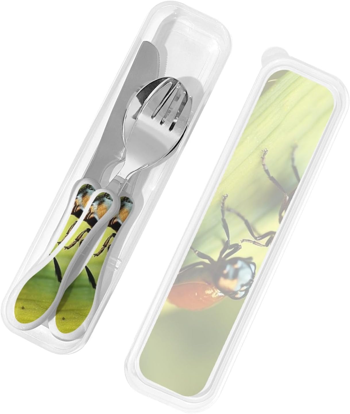 3-Piece Kids Silverware Set With Storage Case, Stainless Steel Reusable Children Safe Knife Spoon Fork Set Insects Love Children Flatware Set For Kids Lunch Box