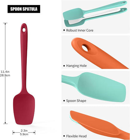 Heat Resistant Silicone Spoon Spatulas, Doosu 600°F High Temp Flexible Cooking Spoons Kitchen Spoonula Scratch-Proof for Mixing Stirring Scraping Serving Non-Stick Cookware (Set of 3, Multi-4)