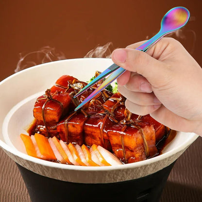 Tasting Spoon with Tweezer, 2 in 1 Stainless Steel Chef Spoon Serving Tongs, Professional Chef Tool for Cooking Plating Buffet Banquet Barbecue Grilling Appetizer, Multi