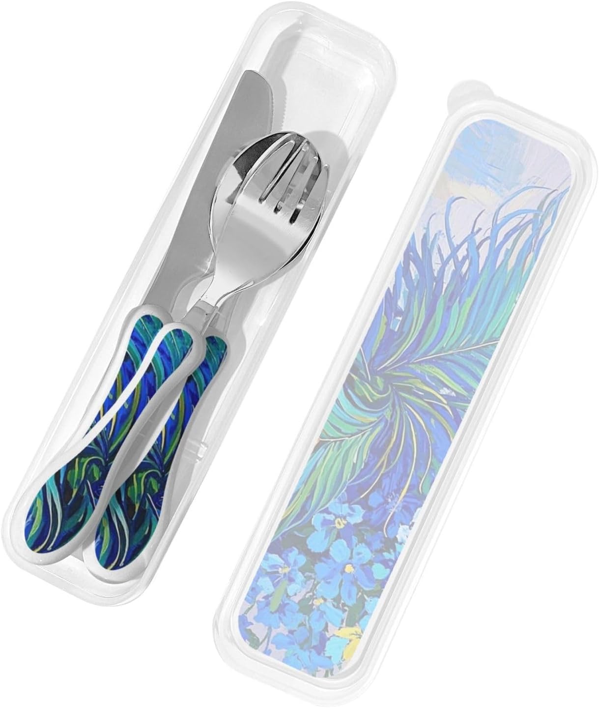 3-Piece Kids Silverware Set With Storage Case, Stainless Steel Reusable Children Safe Knife Spoon Fork Set Dreamy Jellyfish Print Children Flatware Set For Kids Lunch Box