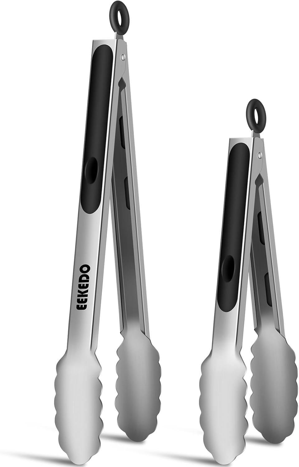 Stainless Steel Tongs for Cooking, Heat Resistant 600 Degrees Metal Kitchen Tongs with Silicone Grip, Locking Tongs for BBQ, Grilling, Serving, Salad, Dishwasher, Set of 2(9" and 12")