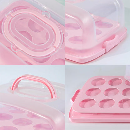 2in1 Cupcake Carrier and Cake Keeper with Lid, Rectangle Pie Carrier,Large Portable Storage Container for Storing 12 Cupcakes or 1 Large Cake (White)