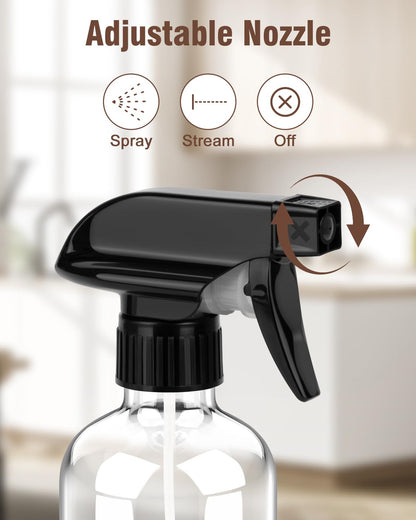 Bontip Glass Spray Bottle 16 oz for Cleaning, Plants (2 Pack, Amber)