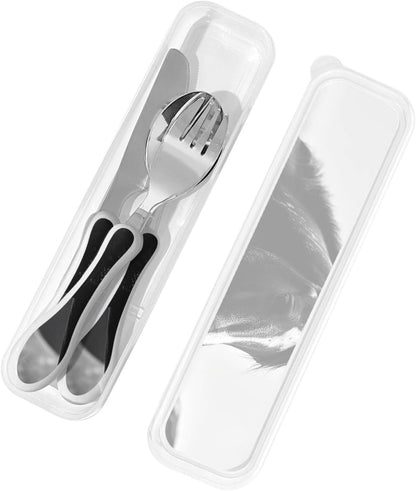 3-Piece Kids Silverware Set With Storage Case, Stainless Steel Reusable Children Safe Knife Spoon Fork Set Blue Eyed Dog Children Flatware Set For Kids Lunch Box