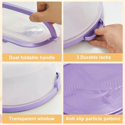 10 Inch Portable Cake Stand Carrier Holder with Lid and Handle Round Cake Storage Containers Cupcake Plastic Cake Cover Holder for Transport Red