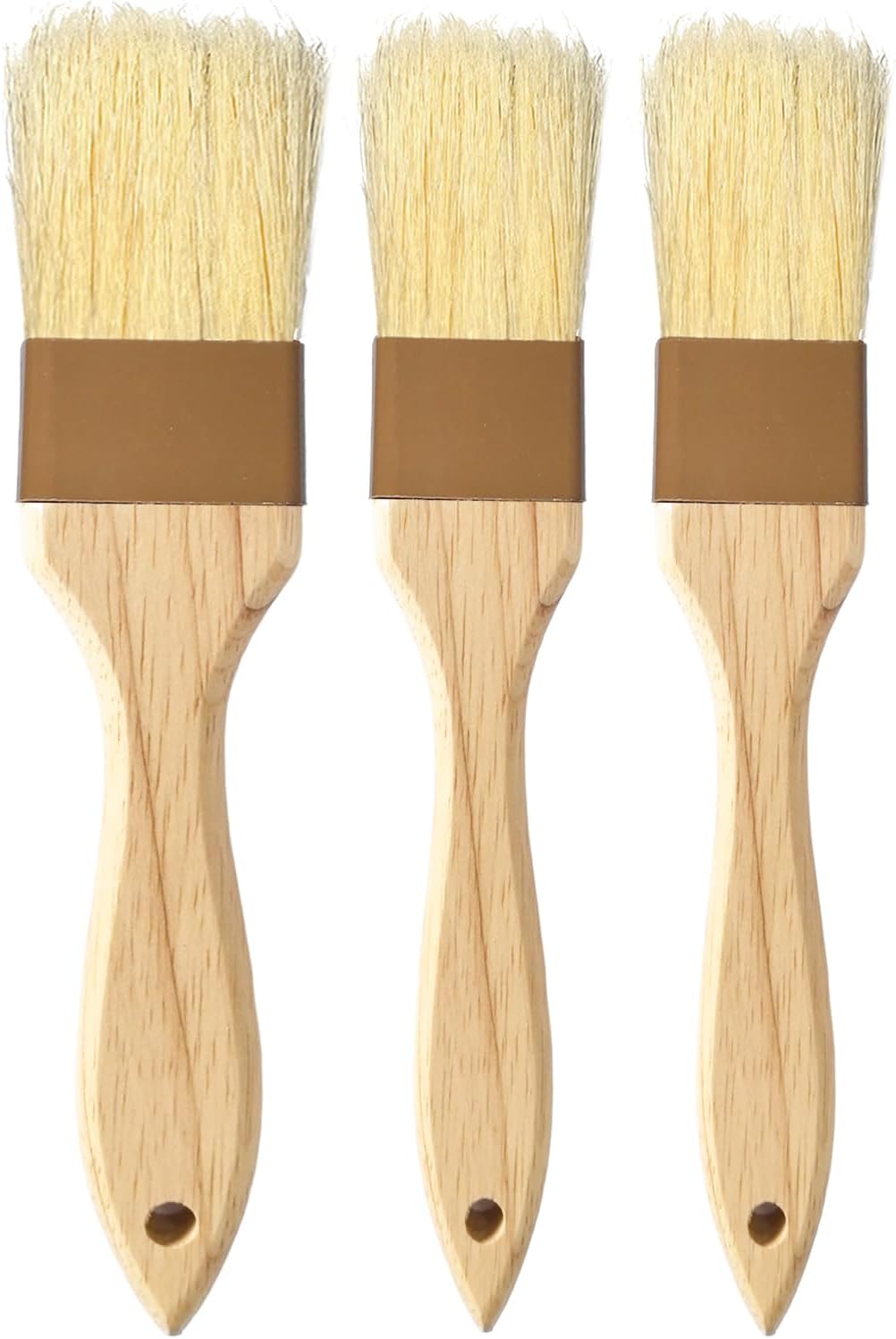 Natural Boar Bristle Pastry Brush,Heat Resistant Basting Brush for Cooking, BBQ, Baking, Food Grade Wooden Handle Oil Brush for Egg Wash, Butter,Marinade, Sauce, Dishwasher Safe(1",1.5",3PC)
