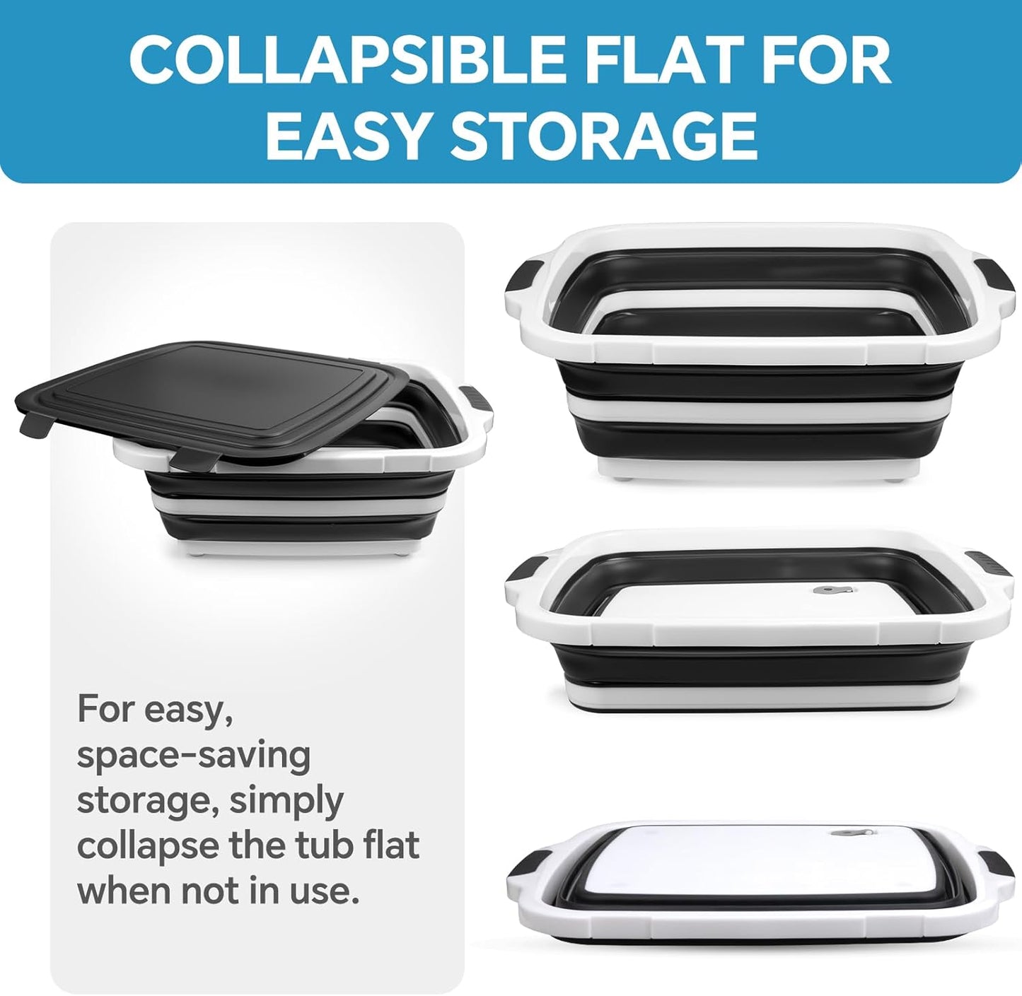 XUDAKAIXIN Collapsible BBQ Prep Tub for Meal Prep, Marinating,Food Storage, picnics, camping, barbecues,cutting fruits and vegetables - Includes Cutting Board and Locking Lid,(X-Large) Black